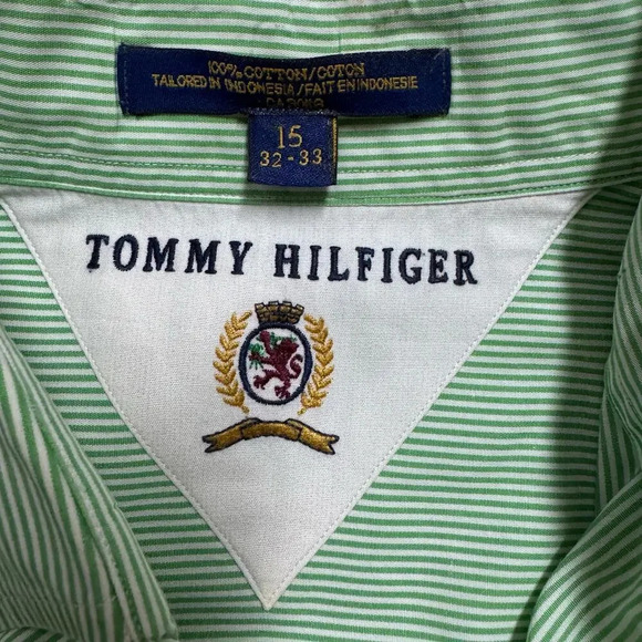 Tommy Hilfiger Green Striped Long Sleeve Button Up
Shirt Size 15 - Picture 4 of 6